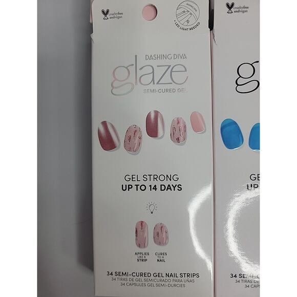 Lot of 6 DASHING DIVA GLAZE 34 Semi-Cured Gel Nail Strips And LED Lamp - Picture 3 of 10